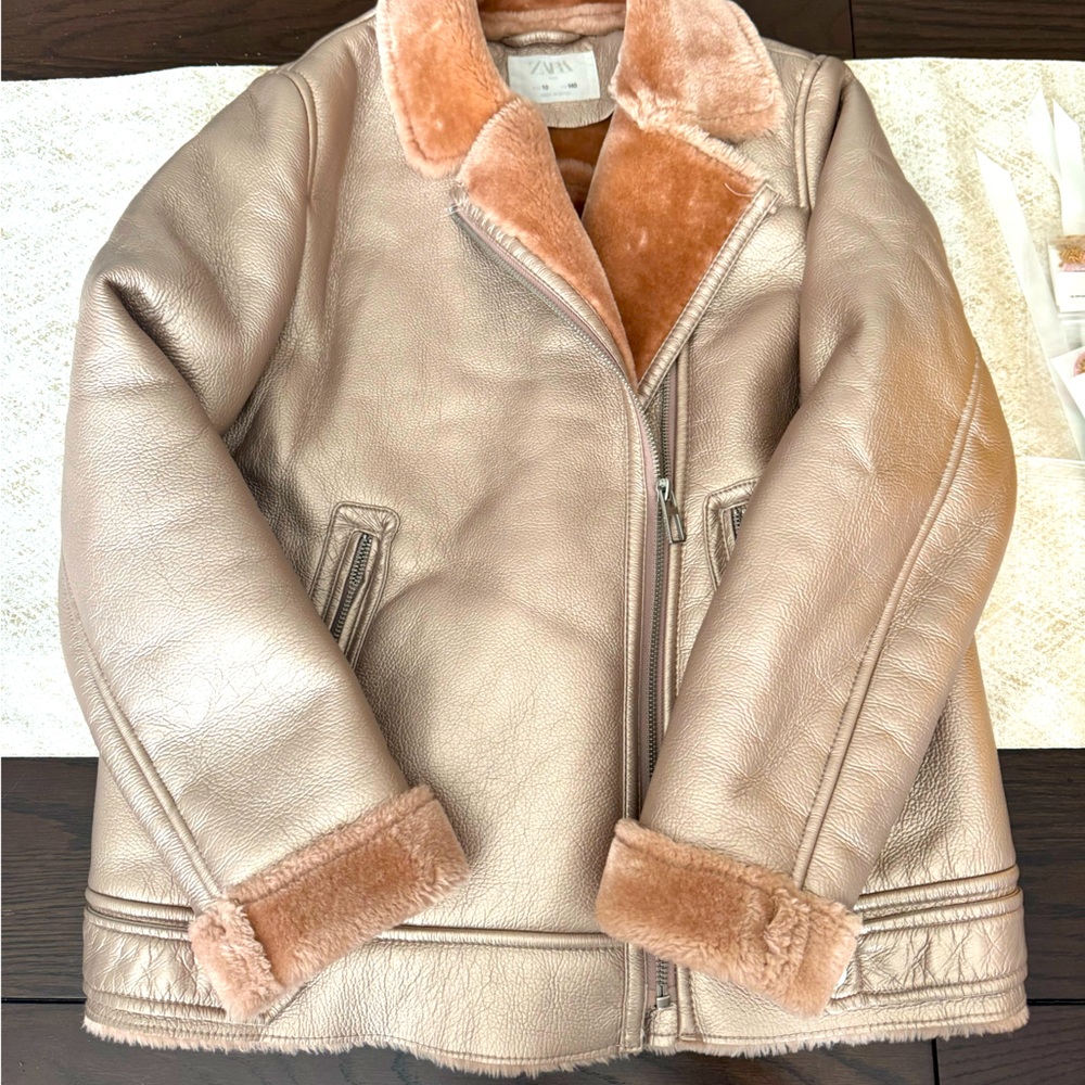 Zara faux leather shearling size 10 kids - pale pink